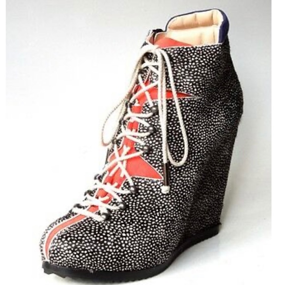 PIERRE HARDY Pony Hair Lace Up Wedge Ankle Boot Size 39 - Picture 3 of 16